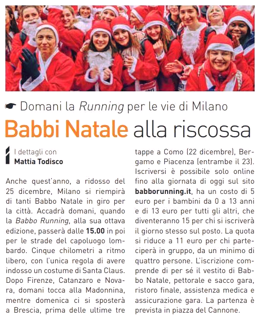 Domenica 15 Dicembre - Babbo Running 2018 a Milano babbo running 2018 Milano - Domenica 15 Dicembre - Babbo Running 2018 a Milano